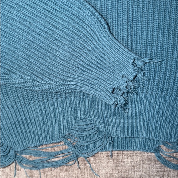 Forever 21 Teal Distressed Sweater - Picture 8 of 8